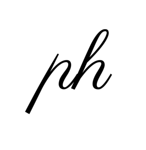 Logo with lowercase letters 'ph' in black script font on a white circular background