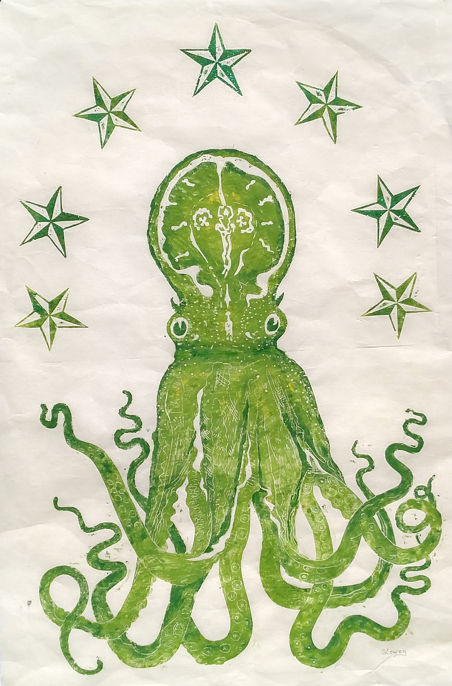 octopus Slowey woodcut green 36 x 24 in $250 2018.jpg