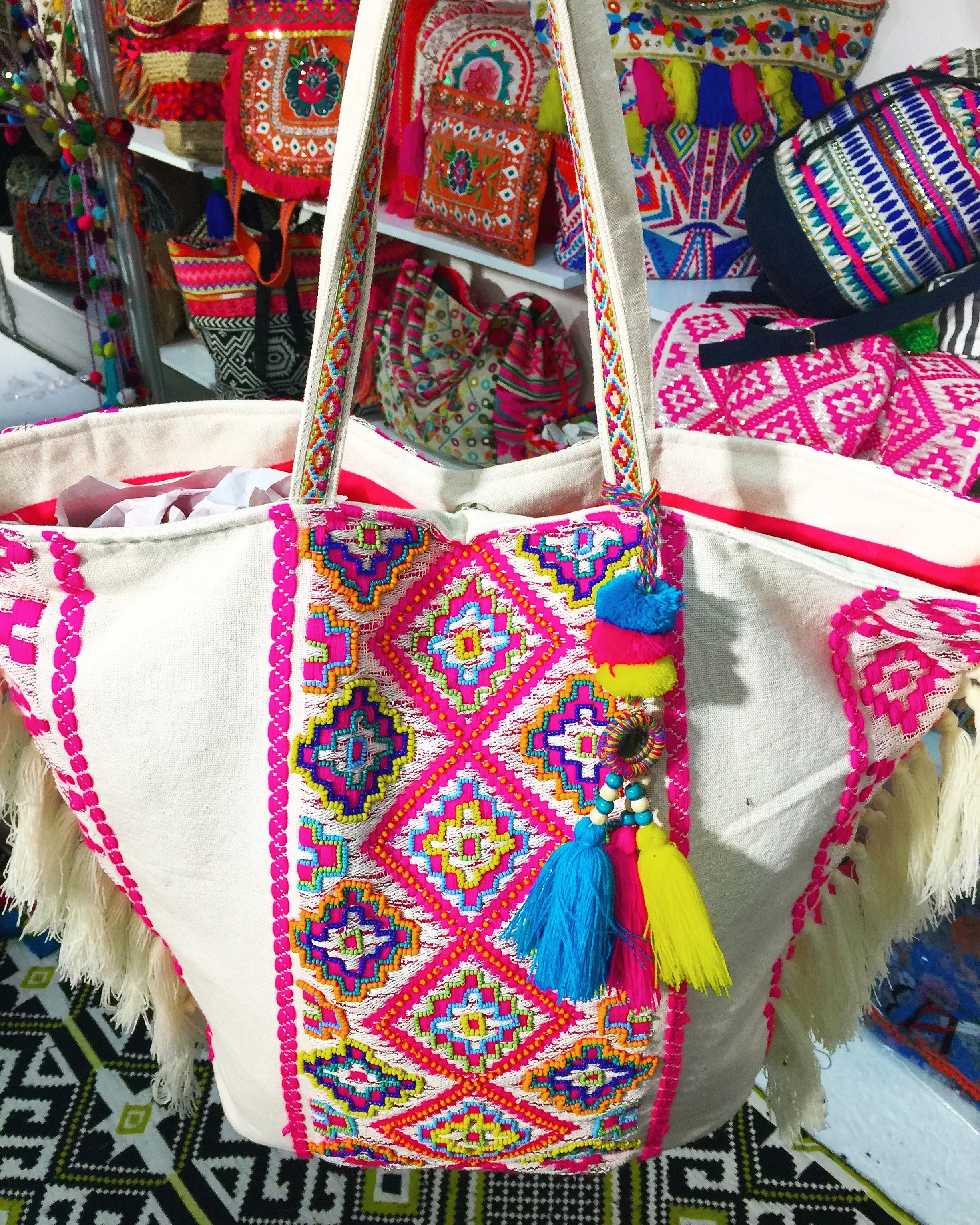 Multi-color Beaded Jacquard Tote Bag