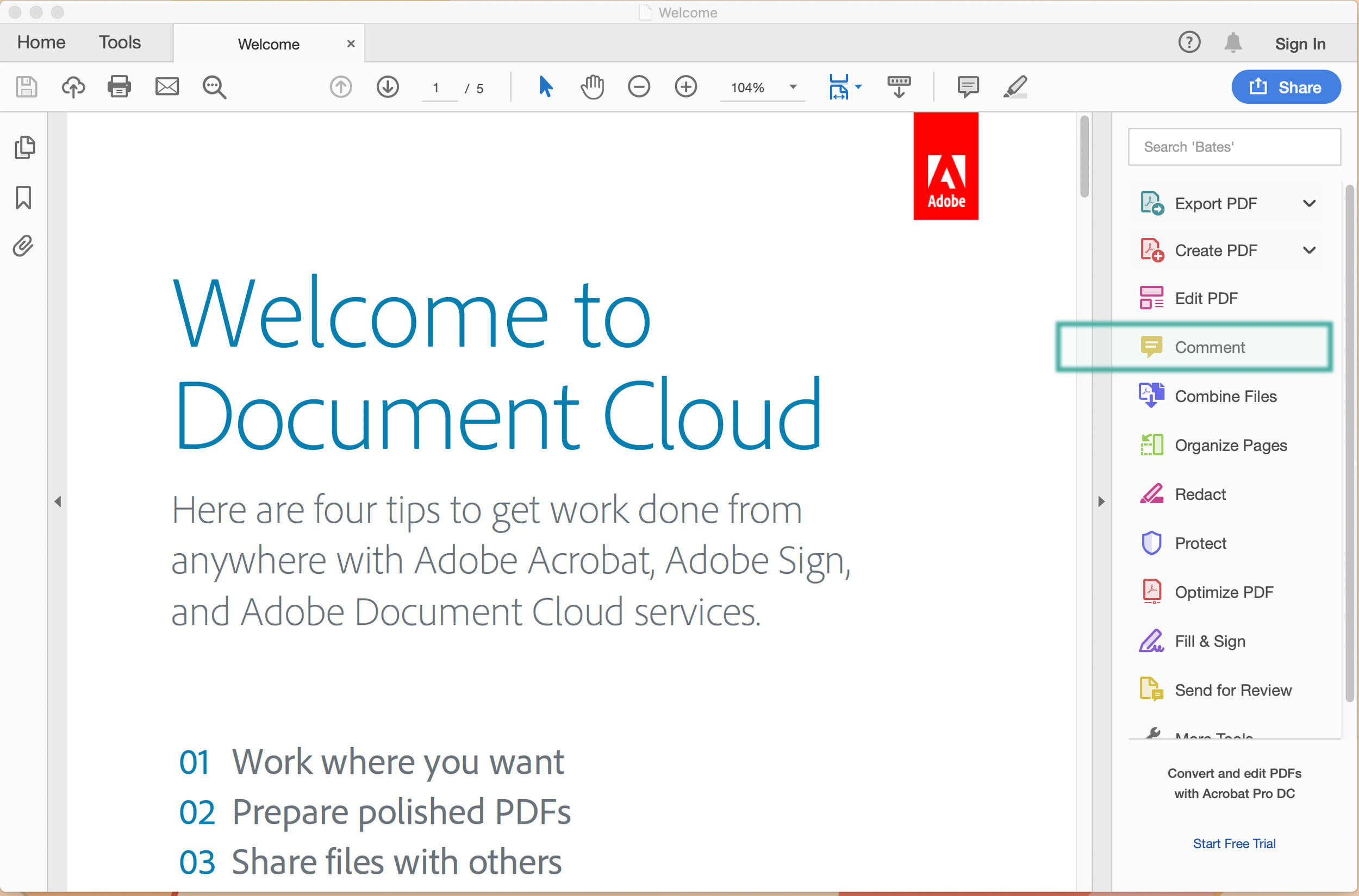 open adobe reader with tool pane closed