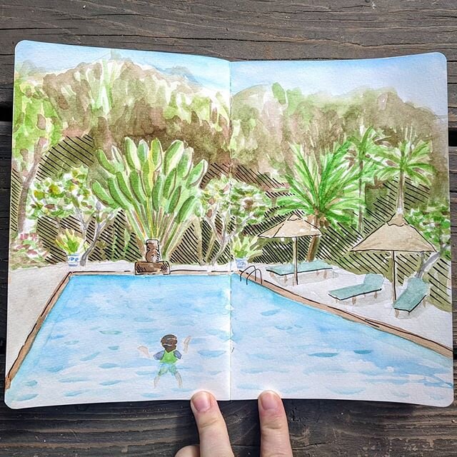 Hotel pool. At the beginning of this trip we wouldn't let our son get in a pool alone. By the end he was cannon balling into the deep end all by himself!
.
.
.
#traveljournal #travelart #travelwatercolor #srilanka #srilankatravel #srilankaart #waterc