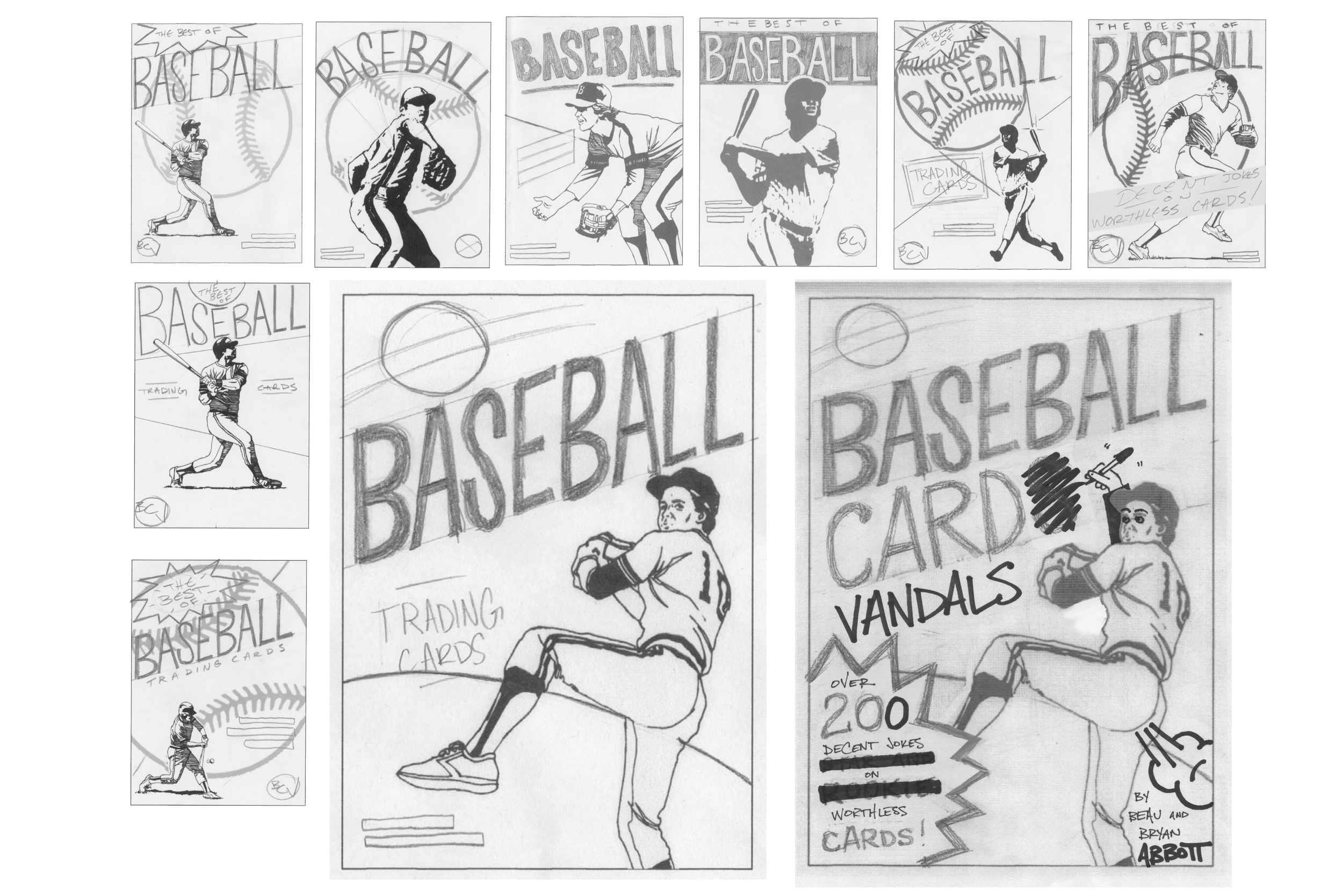 preliminary cover sketching + version sent to the brothers for vandalizing (adding their signature sharpie touch)