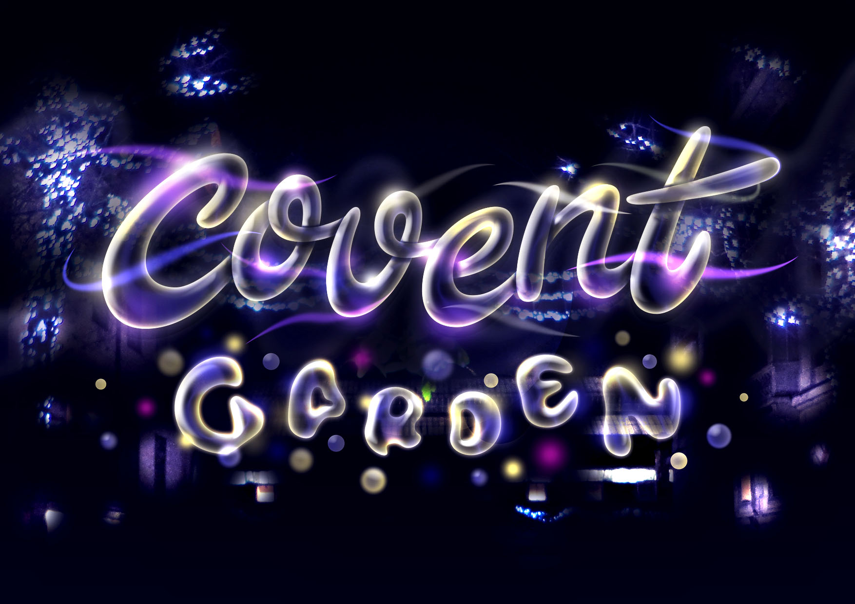 The Effect Heavily influenced by the Christmas lights installed every year during the festive season, I imagined the illustrations floating like a bubble in each area. The effect was achieved using Photoshop’s blend modes, layer styles and the soft brush tool.
