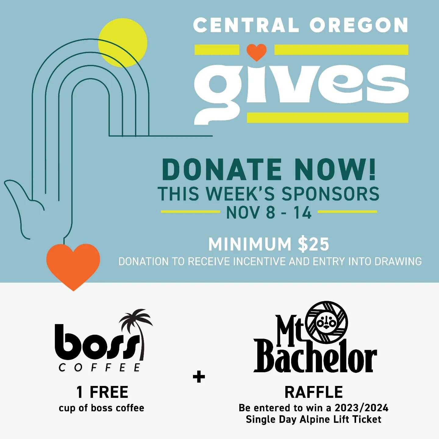 It's that time of year again! We're participating in the Central Oregon Gives campaign again. For every $25 you donate, you will receive incentives. Each week is a different incentive to use at some awesome local places!
Our goal this year is to rais