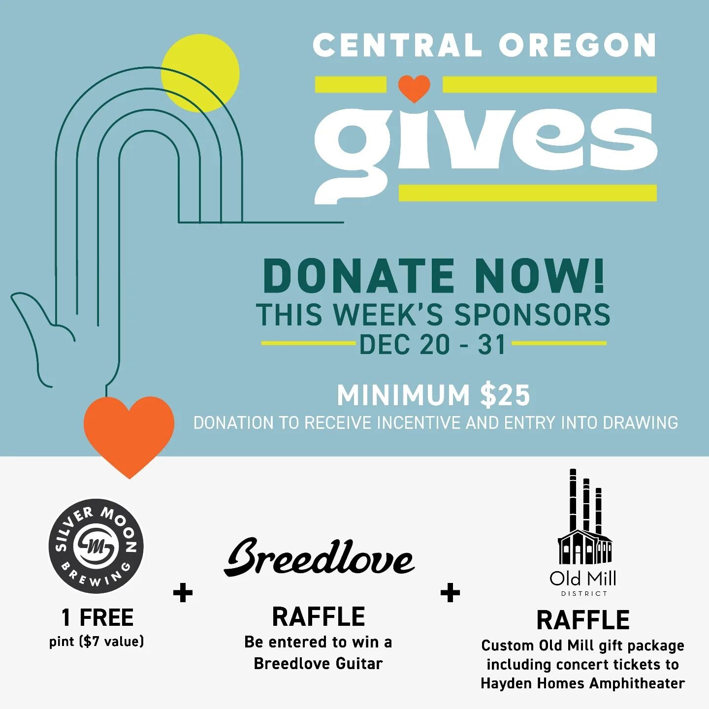 It's the last week of Central Oregon Gives! Help Diversability inc. reach our goal!

This week's incentive includes some awesome stuff from: @silvermoonbrewing @breedloveguitar @oldmilldistrict