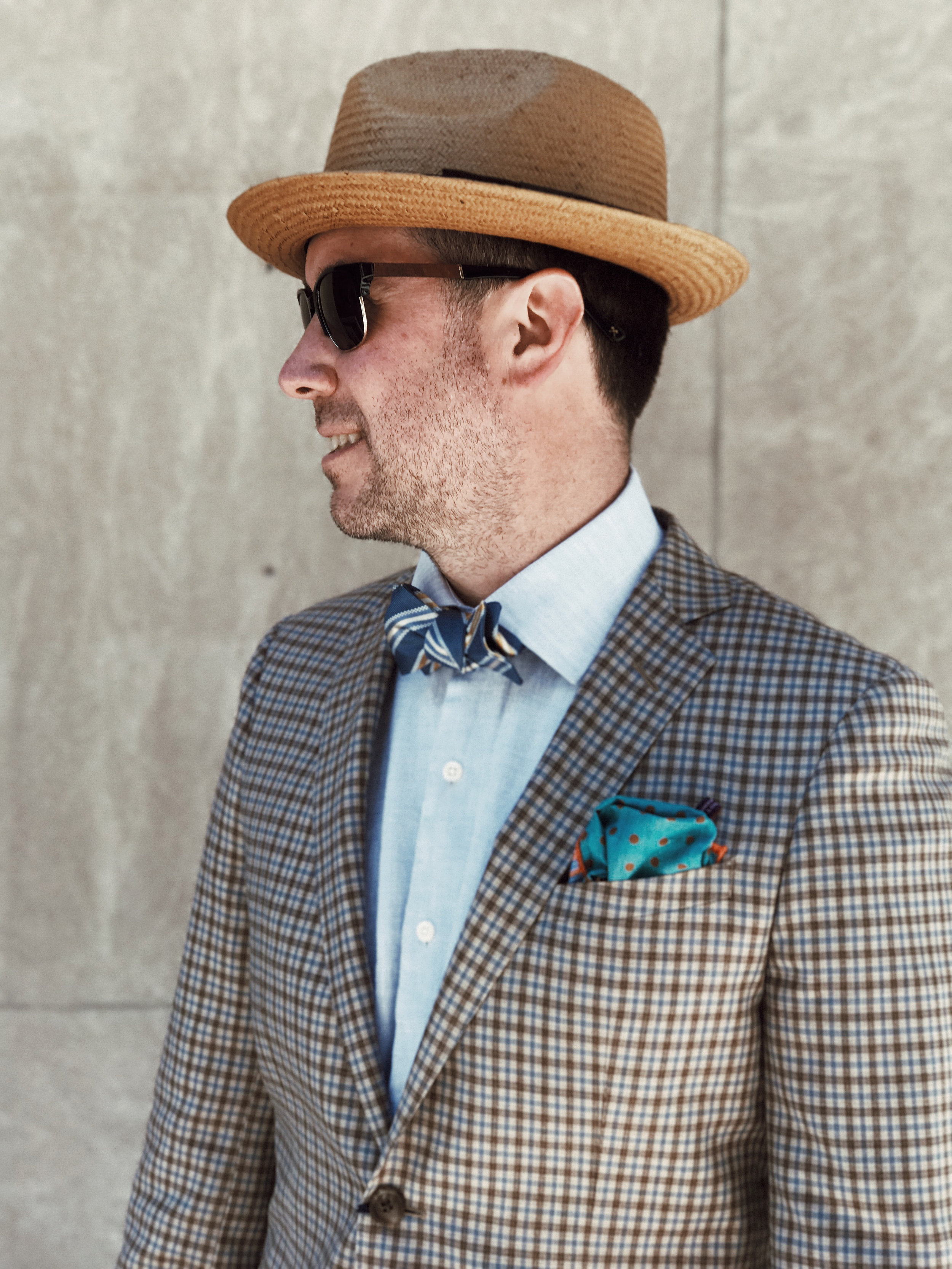 On Craig: Sunglasses: Shwood,&nbsp;Shirt: Peter Millar,&nbsp;Jacket: BluJacket,&nbsp;Bowtie: The QG,&nbsp;Pocket Square:  Seaward &amp; Stern