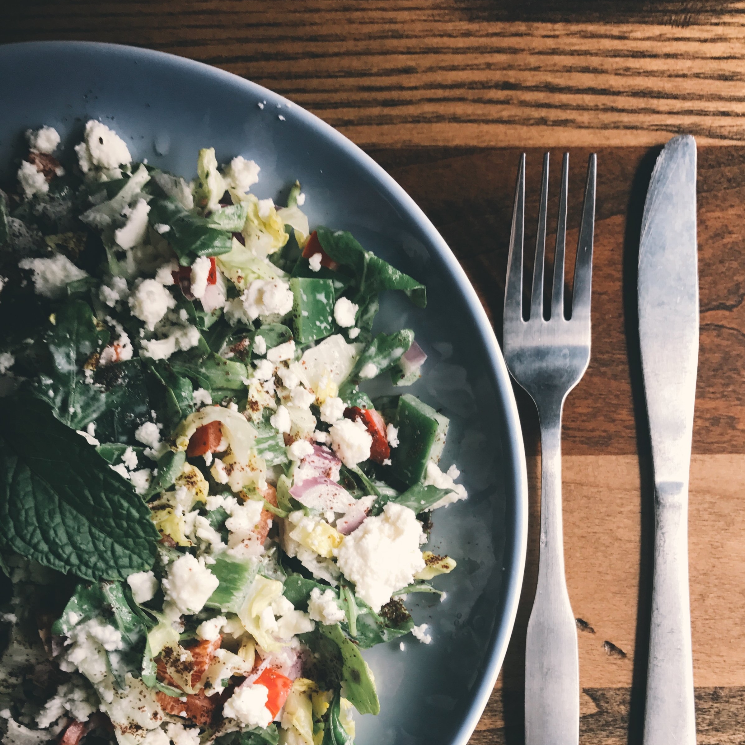 mediterranean salad at clock restoration restaurant the qg