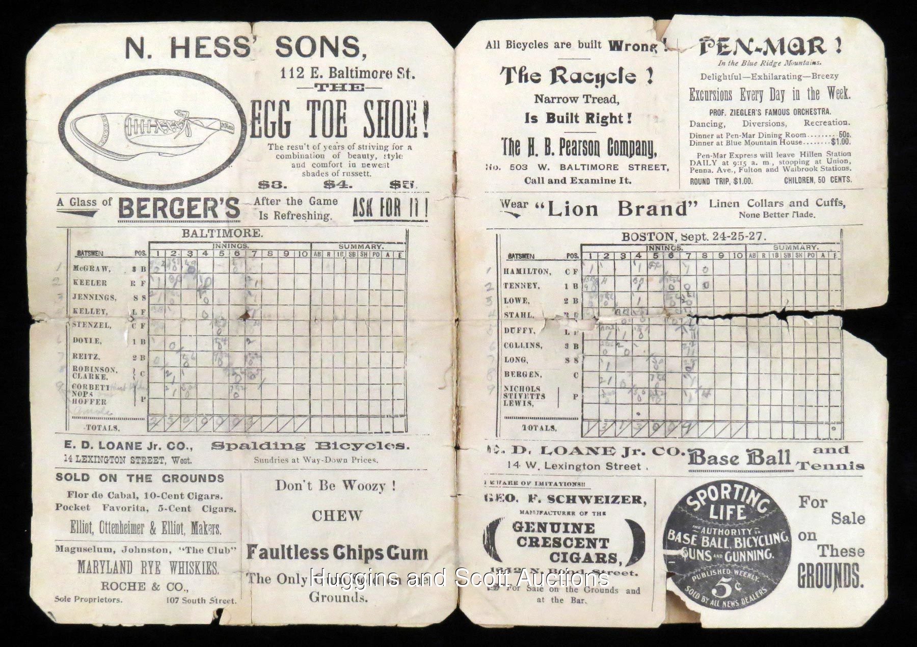 Score Card from the 1897 Boston Baltimore Series.