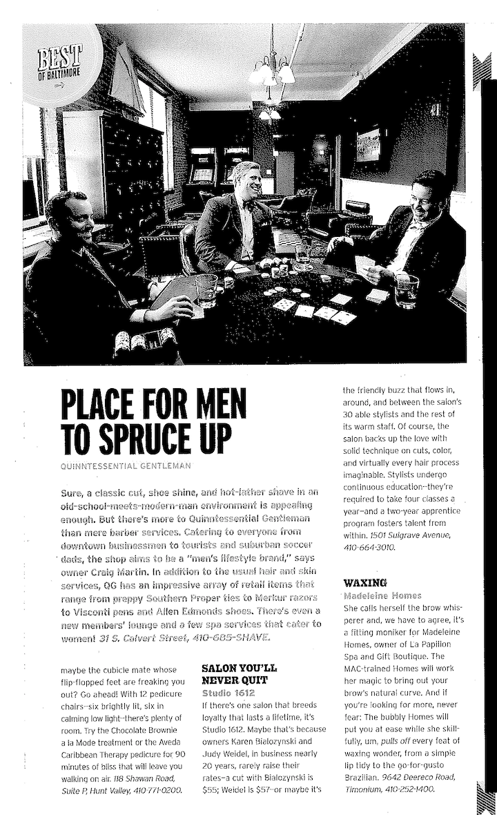 Baltimore Magazine 2011, Best of Baltimore 2011, Best Place for Men to Spruce Up