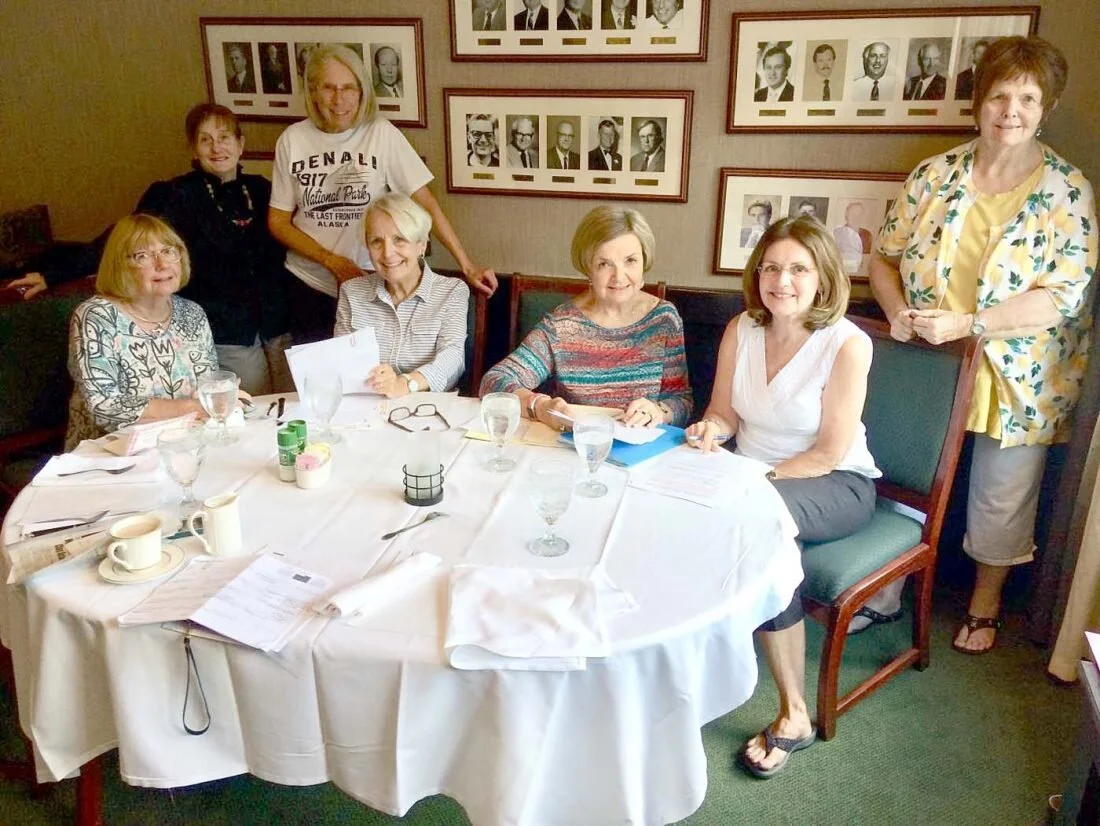 The Lady Slippers are all set for the Arts Festival. Seen here are (standing) Mary Martha Koos, Barrie Archer, Betsy Miller. Seated: Kathy Duncan, Judy Fannin, Sandy Votaw, and Cindy Hoffrichter.