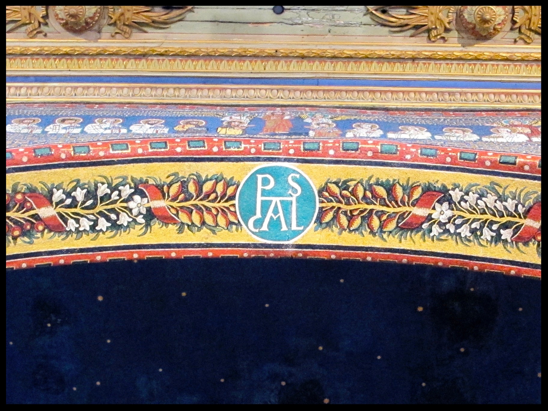 Apsal Arch with a rondel in mosaic of the name "Paschal"