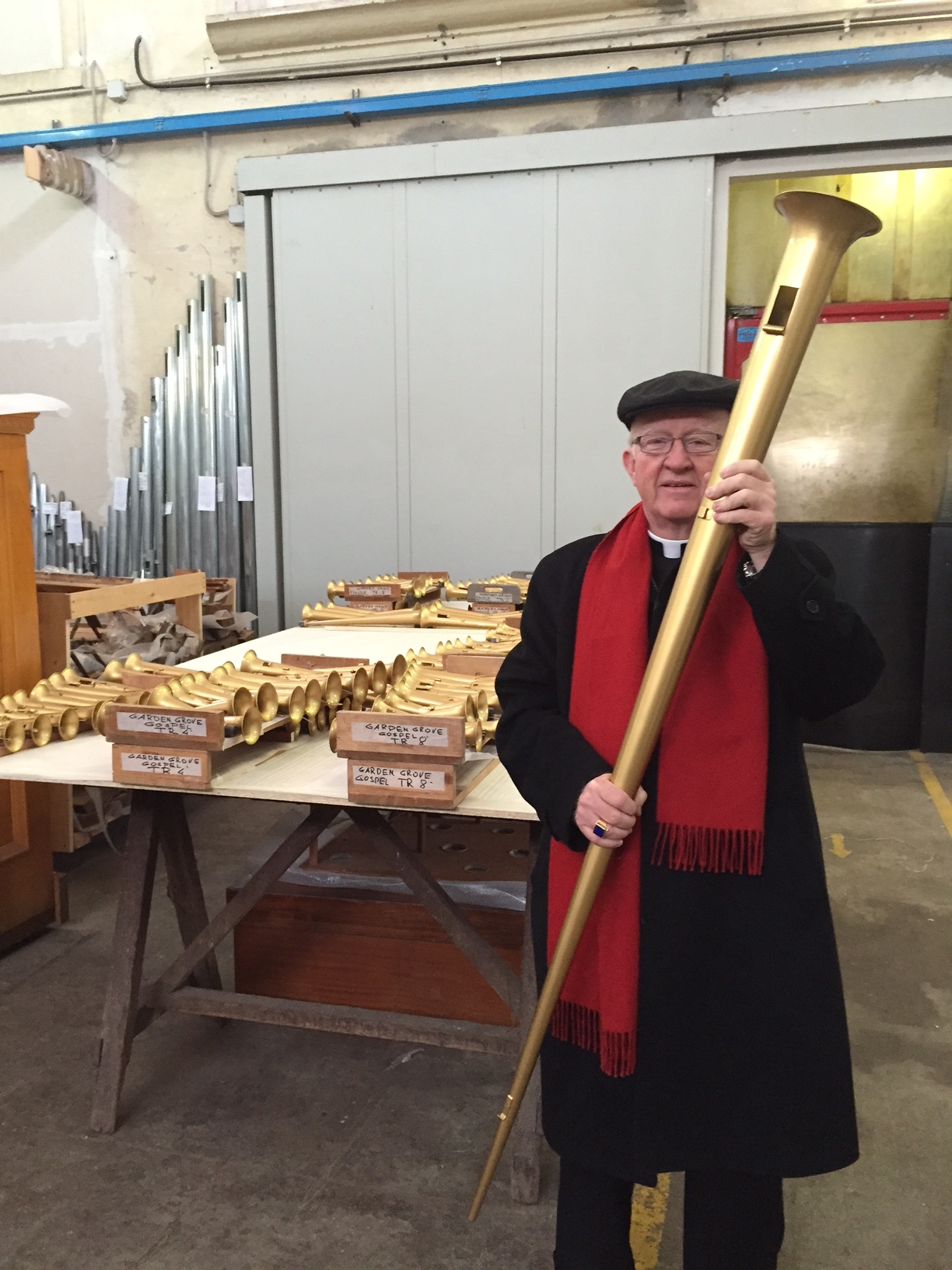 Bishop Vann at the Fratelli Rufatti factory in Padua, Italy