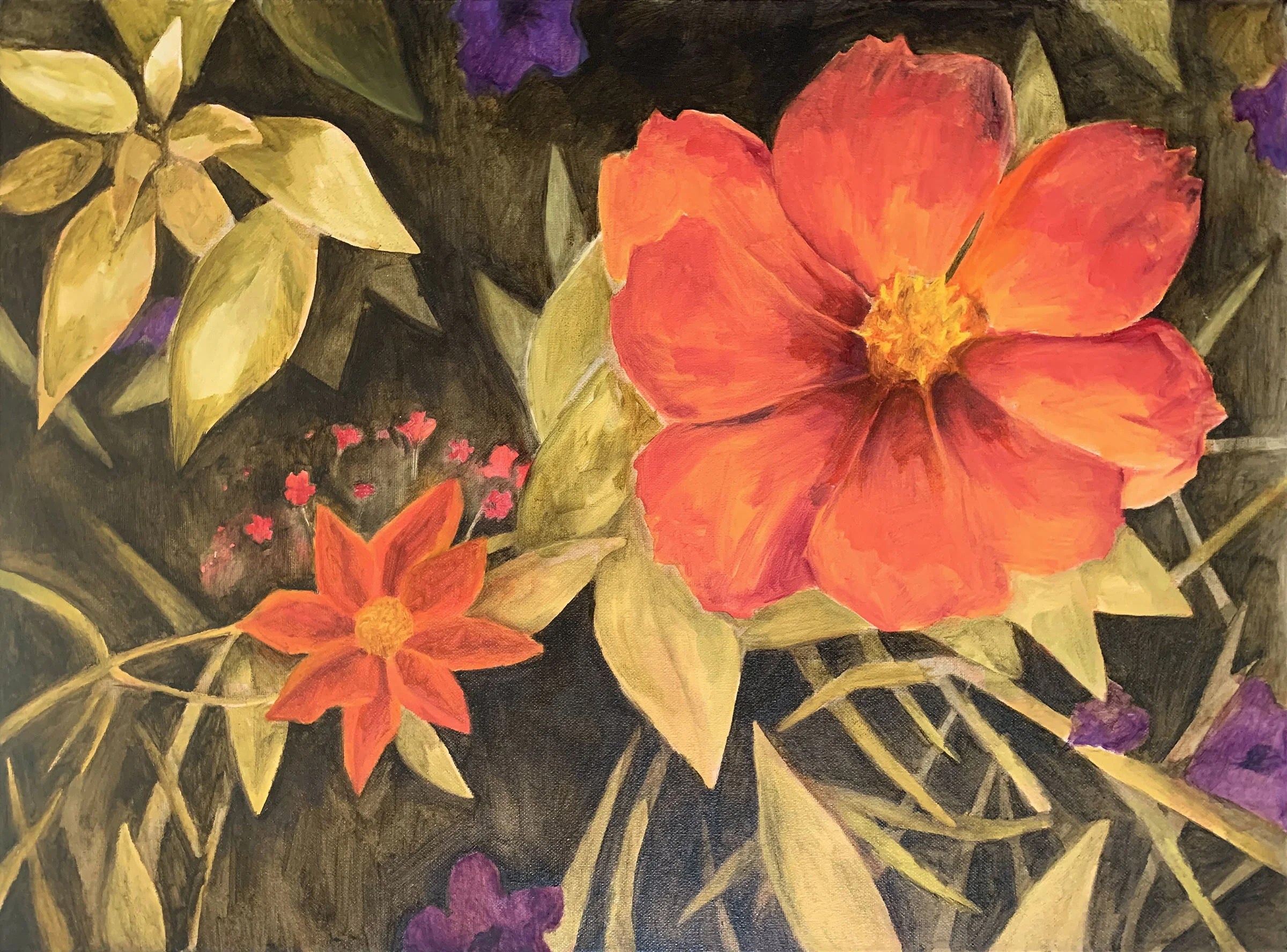 ORANGE FLOWERS, 18"X24", OIL ON CANVAS