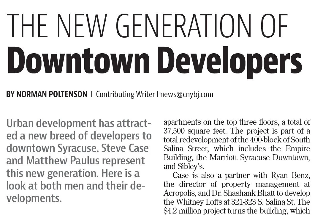 President of Paulus Development, Matthew Paulus, Featured in Central New York Business Journal