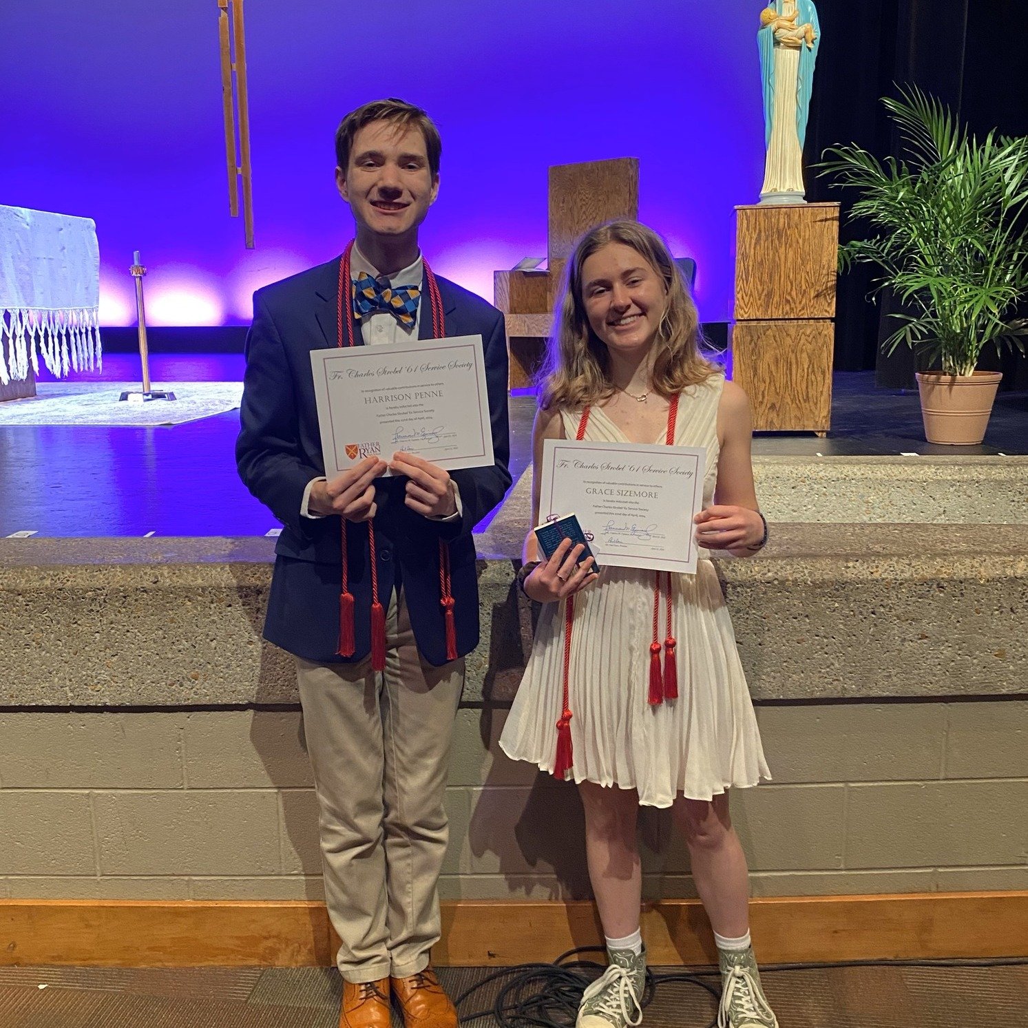 ALUMNI NEWS - Congratulations to Grace Sizemore and Harry Penne, both SHS alumni  Class of 2020, for their inductions into the Fr. Strobel Service Honors Society. This awards students who have served at least 120 hours in their community through the 