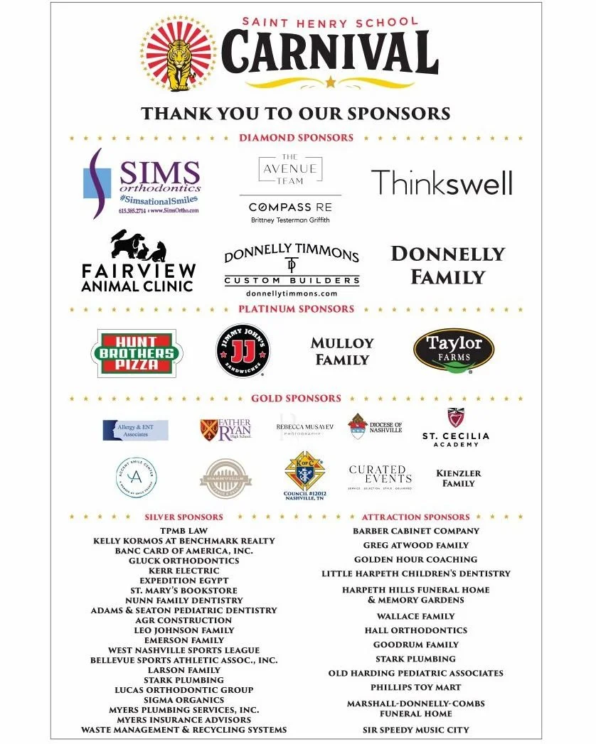 A huge and heartfelt THANK YOU to our INCREDIBLE CARNIVAL SPONSORS whose love and generosity made it all possible and successful! We&rsquo;re truly blessed by your partnership and support!