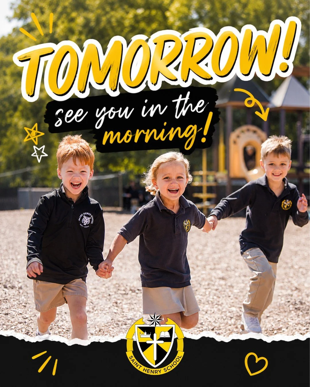 🐯 Tomorrow's the day! 💛🖤

Get a good night's sleep, pack those backpacks, and we'll see you in the morning!

#SaintHenrySchool #TigerTown #BackToSchool #SeeYouTomorrow #EducatingForLifeInChrist ✝️📚
