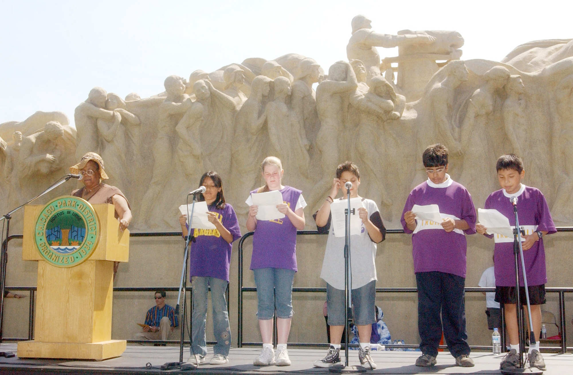  Students who won a poetry contest recited their work at Time for Poetry event, 2005. &nbsp;Photo: Brooke Collins. 