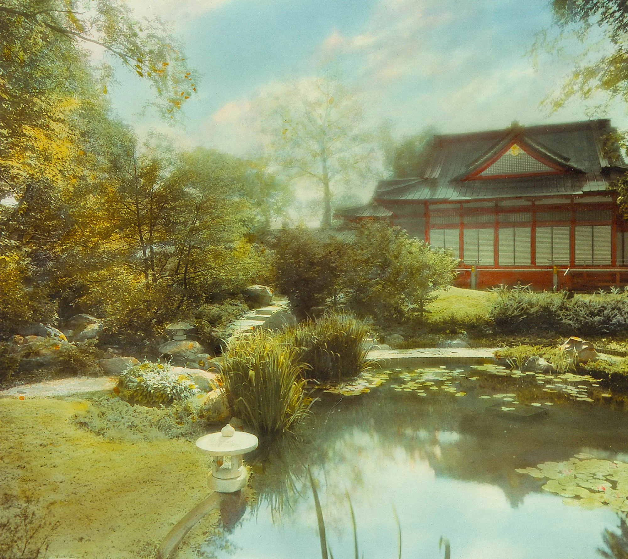 Ho-o-den Pavilion and Japanese Garden in Jackson Park, ca. 1935. Chicago Park District Records: Photographs, Special Collections, Chicago Public Library.