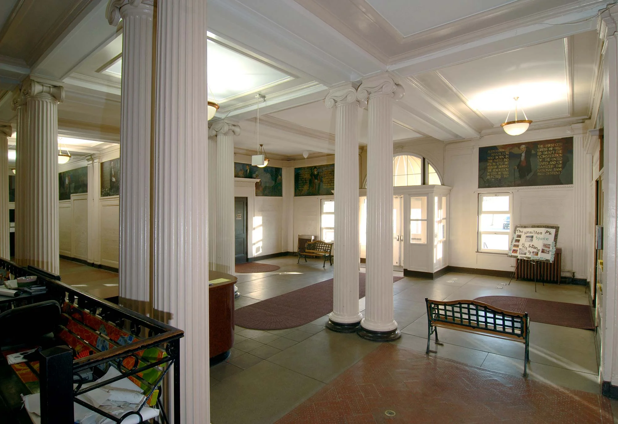 Hamilton Park, one of the original ten D.H. Burnham & Co. field houses, retains its original lobby with paired Ionic columns, 2012, photo by James Iska.
