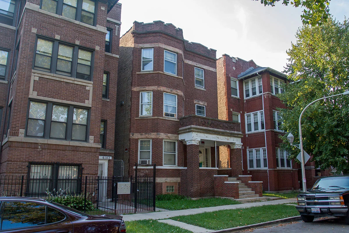 Brick three-flat purchased by Carl Hansberry in 1937. Photo courtesy of WTTW.