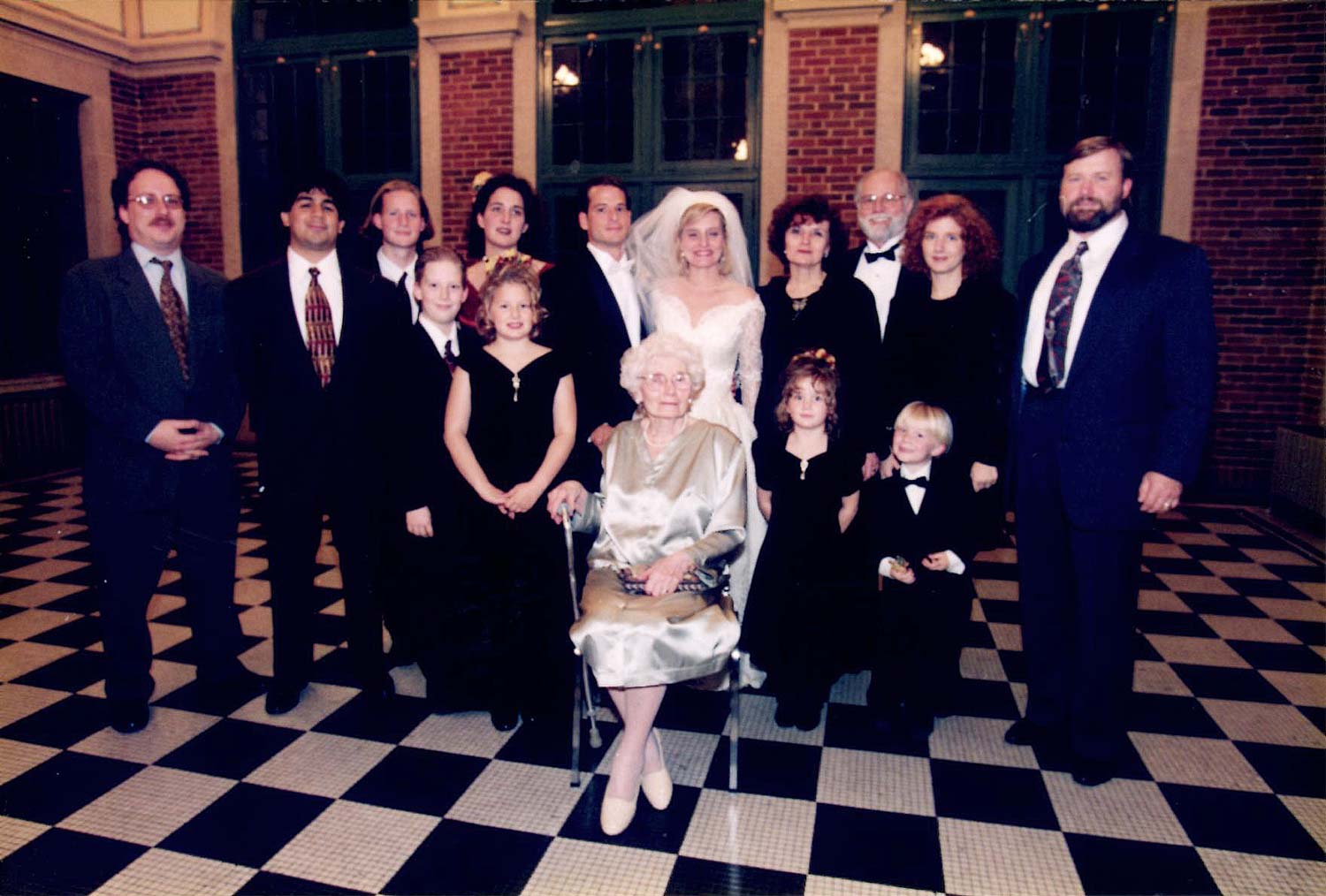 In this family photograph from my wedding, my grandmother, Piri Neumann, is seated in the front, 1996.