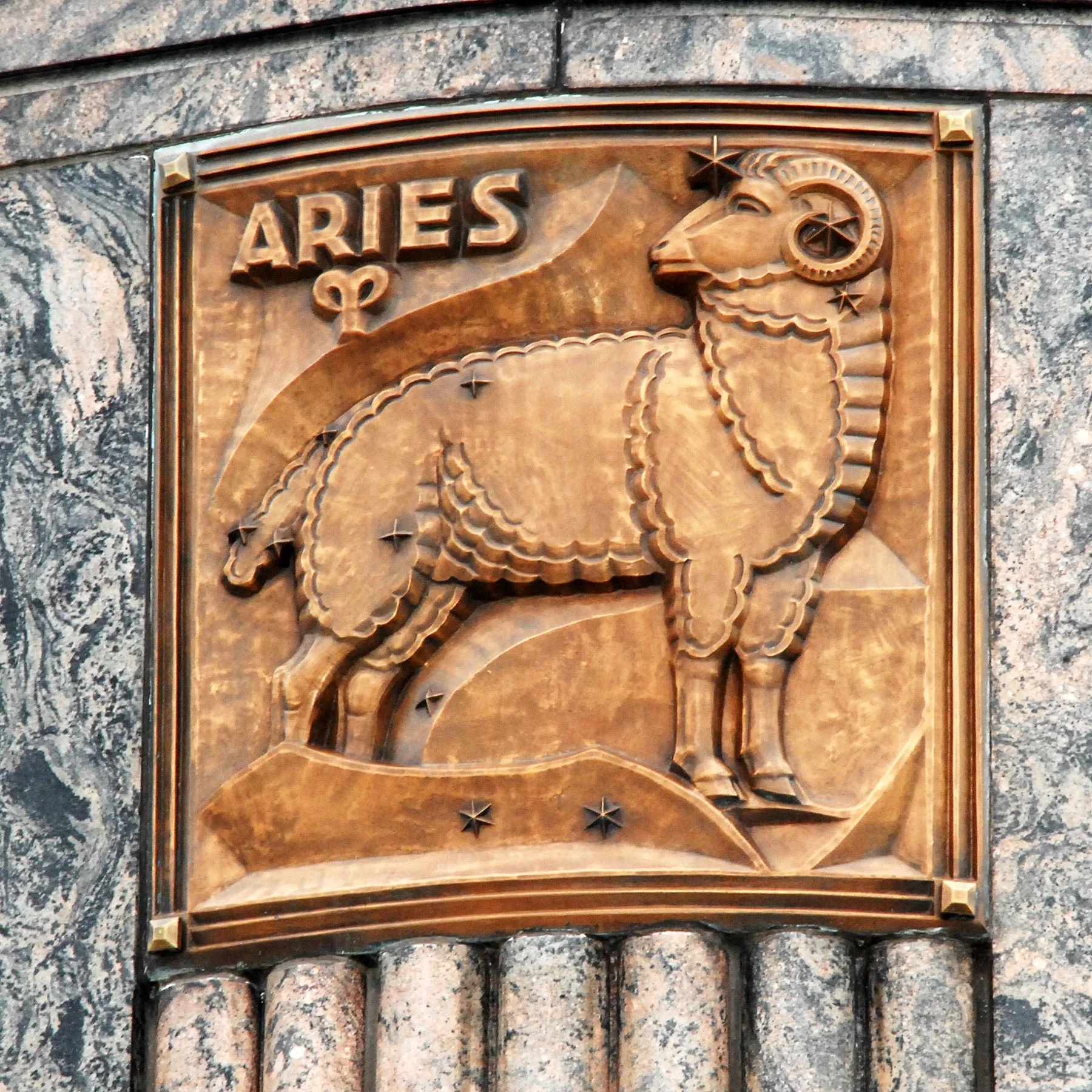 Alfonso Iannelli’s sculptural relief panel portraying Aries, 2008. Photo by Julia Bachrach.