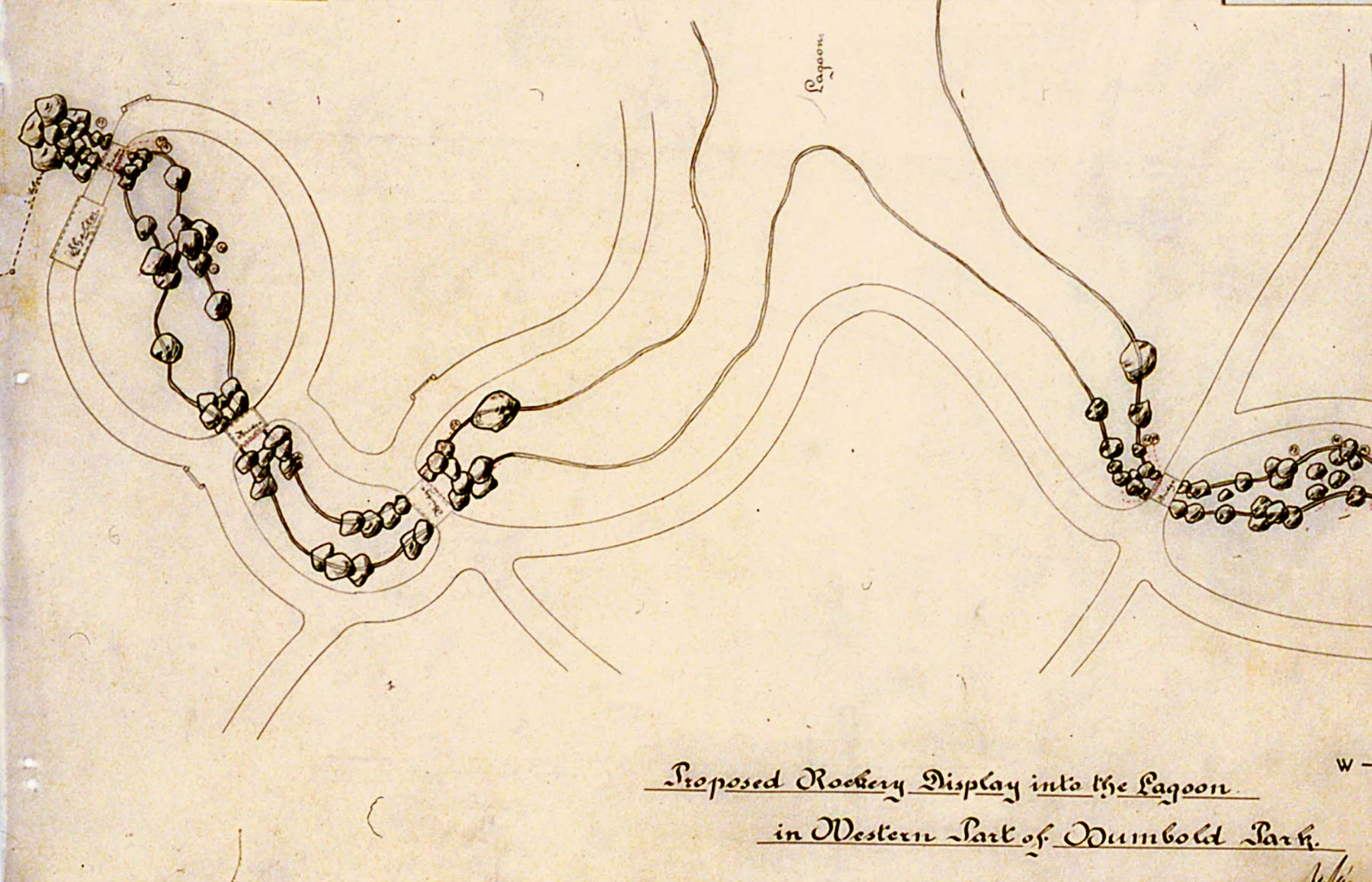 Proposed Rockery Display into the Lagoon in the Western Part of Humboldt Park, Jens Jensen, 1907. Chicago Park District Records: Drawings, Special Collections, Chicago Public Library.
