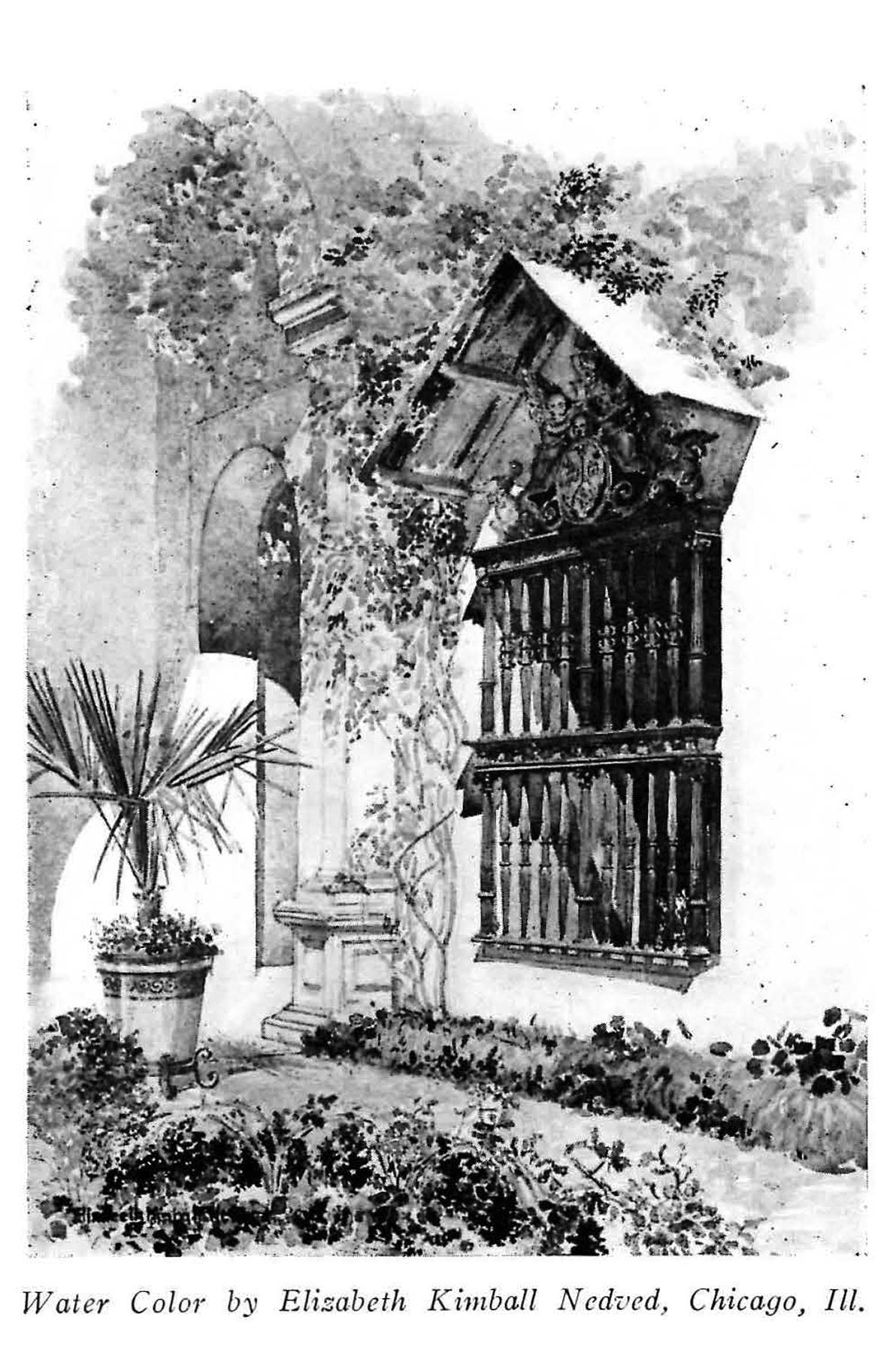 Watercolor by Elizabeth Kimball Nedved, Pencil Points, Vol. VI, No. 3, August 1925.