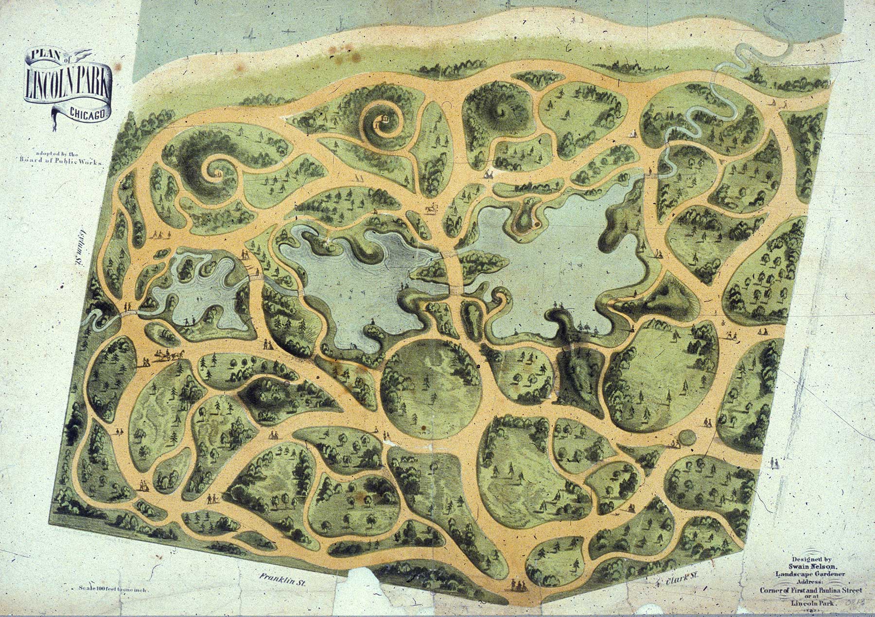 Original Plan of Lincoln Park by Swain Nelson. 1865, Chicago History Museum.