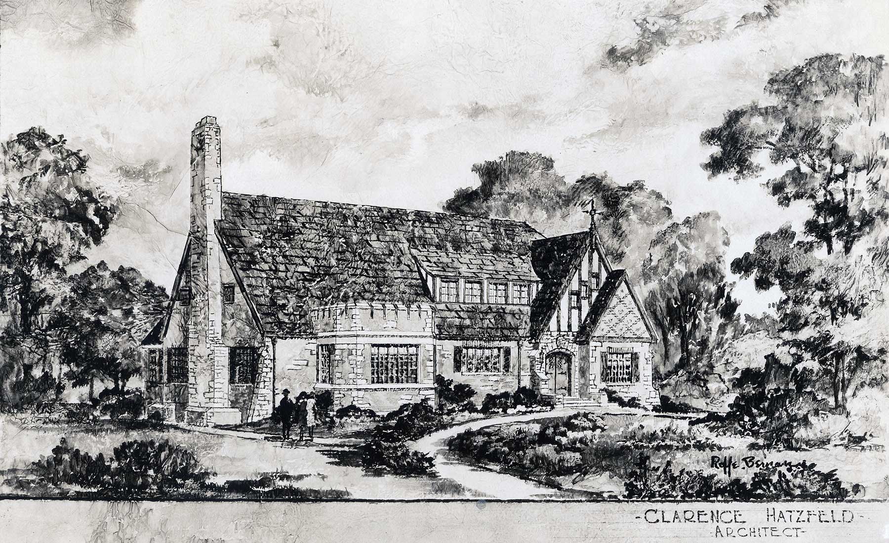 Rendering by Roffe Beman of the Clarence Hatzfeld-designed Indian Boundary Field House, ca. 1930. Chicago Public Library Special Collections , Chicago Park District Archives, Photos .