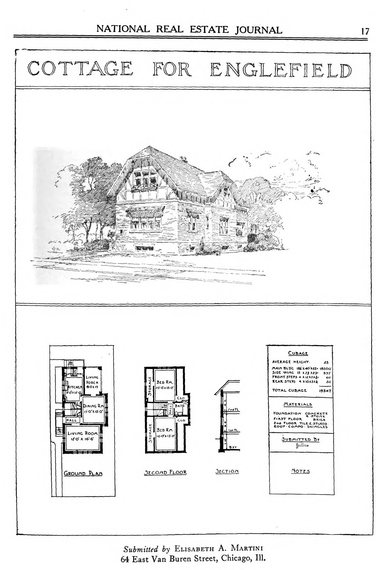 Martini’s Plan for a Cottage in Englefield, National Real Estate Journal , 1917, p. 17.
