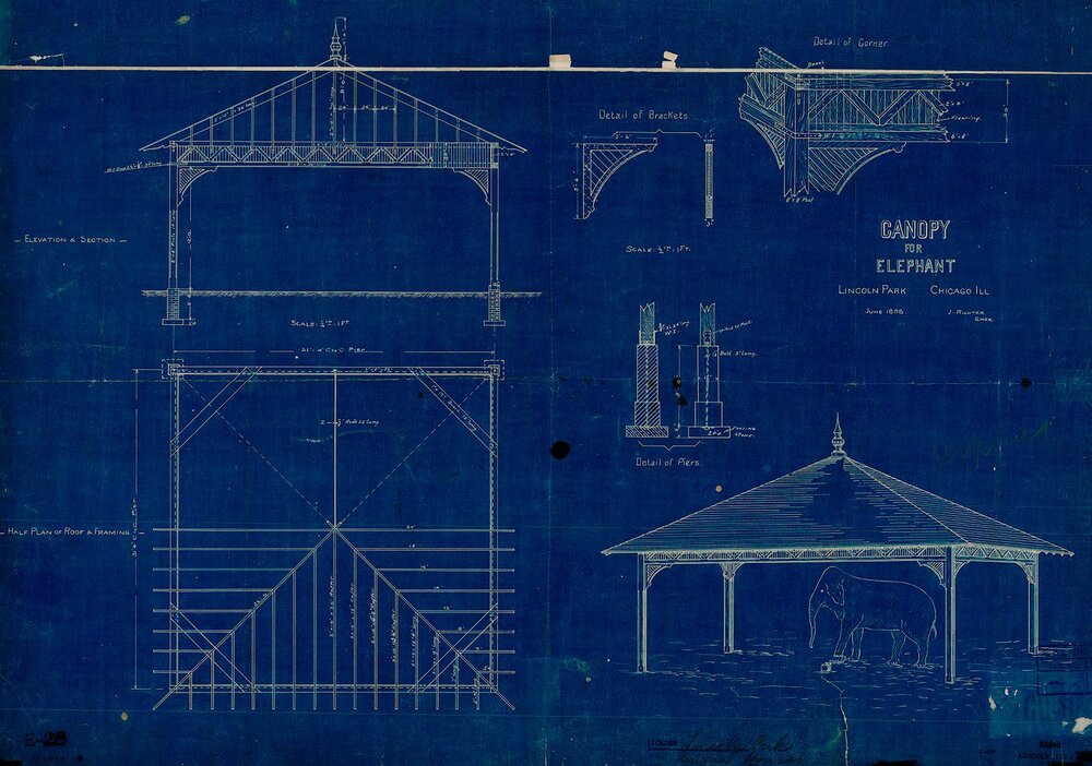 “Canopy for Elephant,”1898. Chicago Public Library Special Collections, Chicago Park District Archives, Drawing 3189.