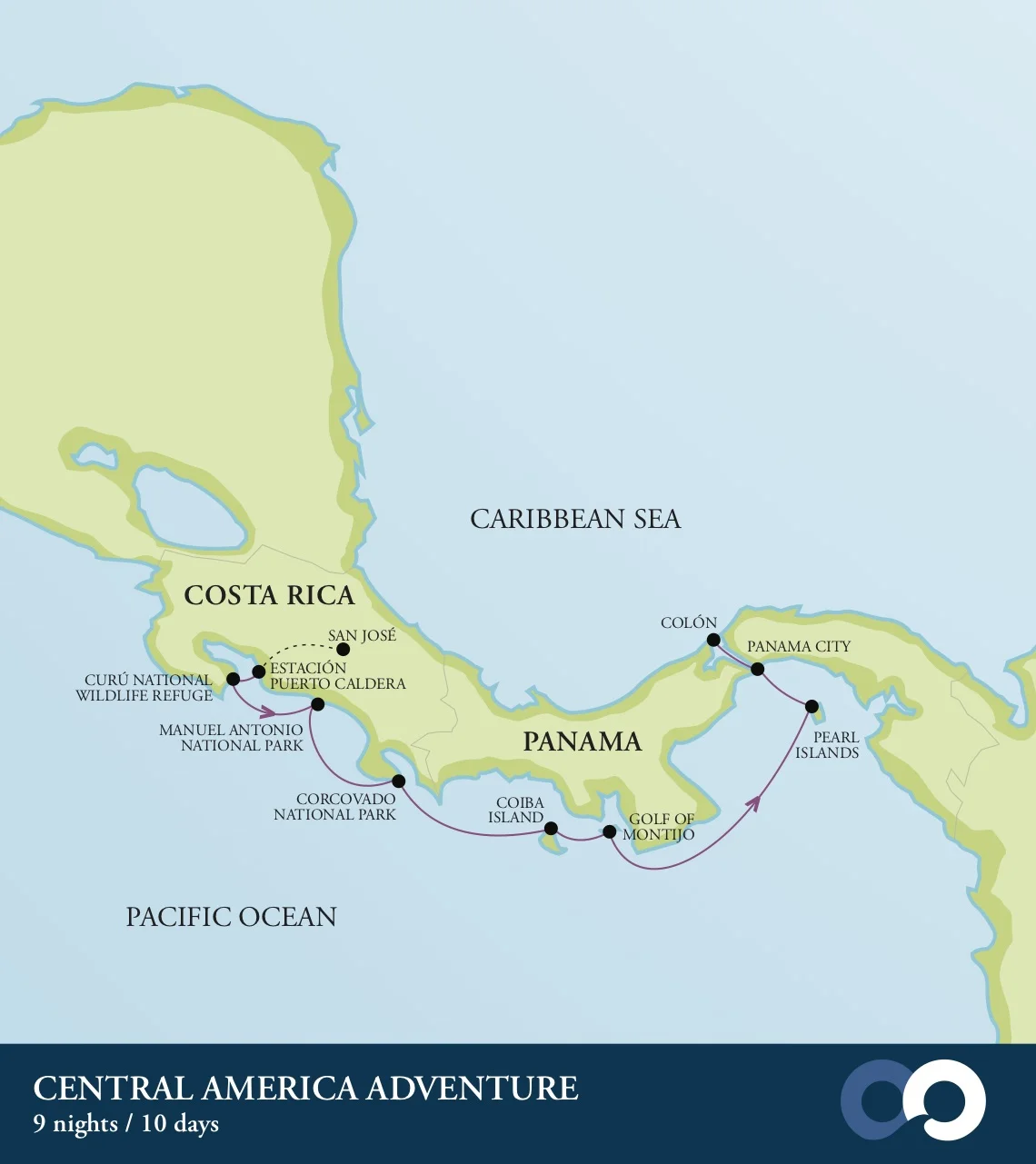 Costa Rica to Panama route