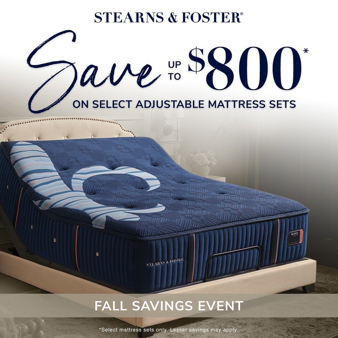 Autumn and keeping cozy go hand in hand. Shop the
Fall Savings Event at Christian's Mattress Xpress today&mdash;before it
ends&mdash;and save up to $800* on select Stearns &amp; Foster&reg;
adjustable mattress sets. Don&rsquo;t wait! The sale ends so