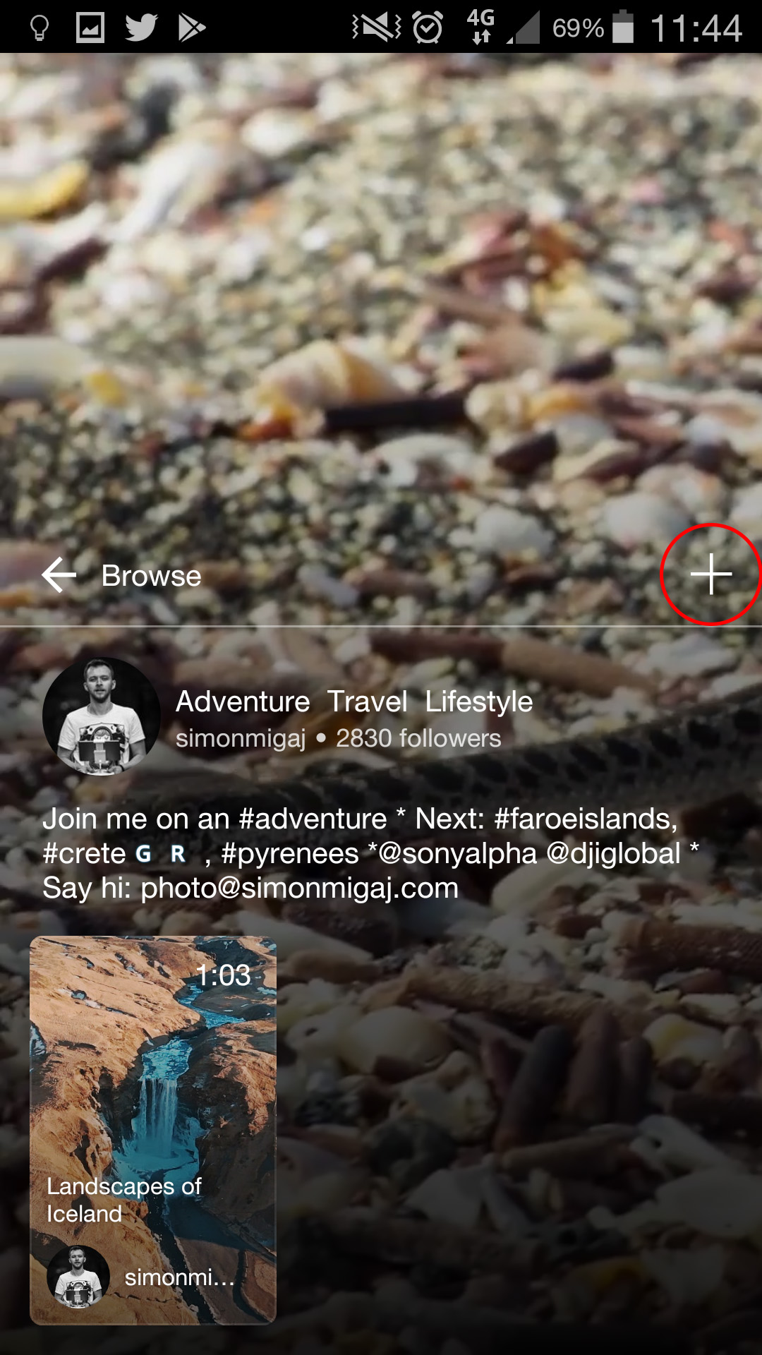Press the "+" icon to start uploading to your IGTV channel