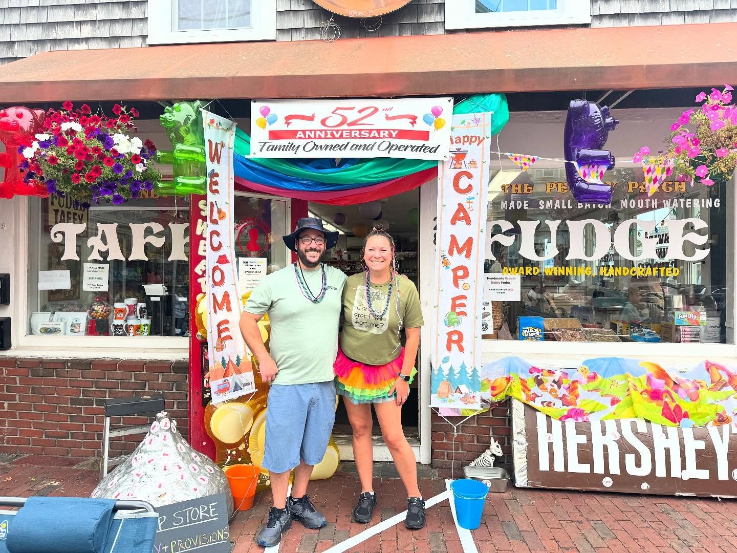 🎉🛶 Camp was in session at the Provincetown Carnival Parade! We packed all the throwback treats: Mallo Cups, Necco Wafers, Bit-O-Honey, Mary Janes, and lots of Licorice! Hope you stopped by for your camp supply provisions before the fun began! 🍬🌈 