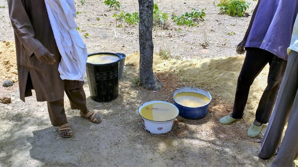  Water pulled from the hand-dug well. 