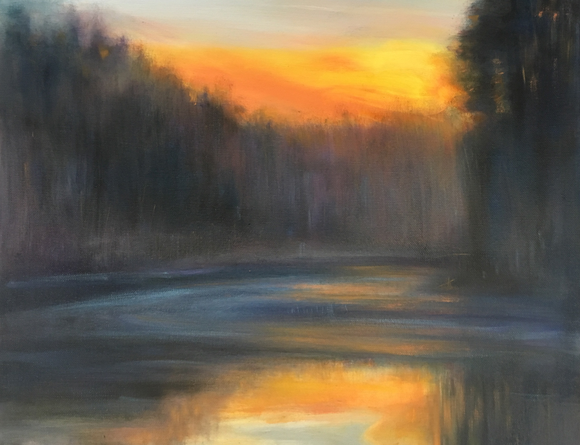 Jim Schantz, Winter Housatonic Sunset , 2016, Oil on canvas, 14 x 18"