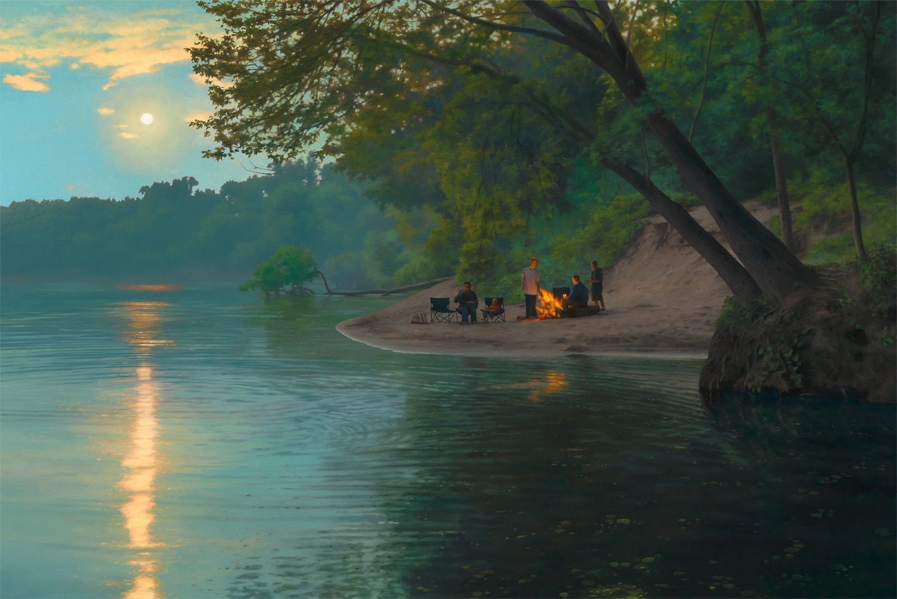 Scott Prior, Moonrise on the River , 2012, Oil on panel, 24 x 36"