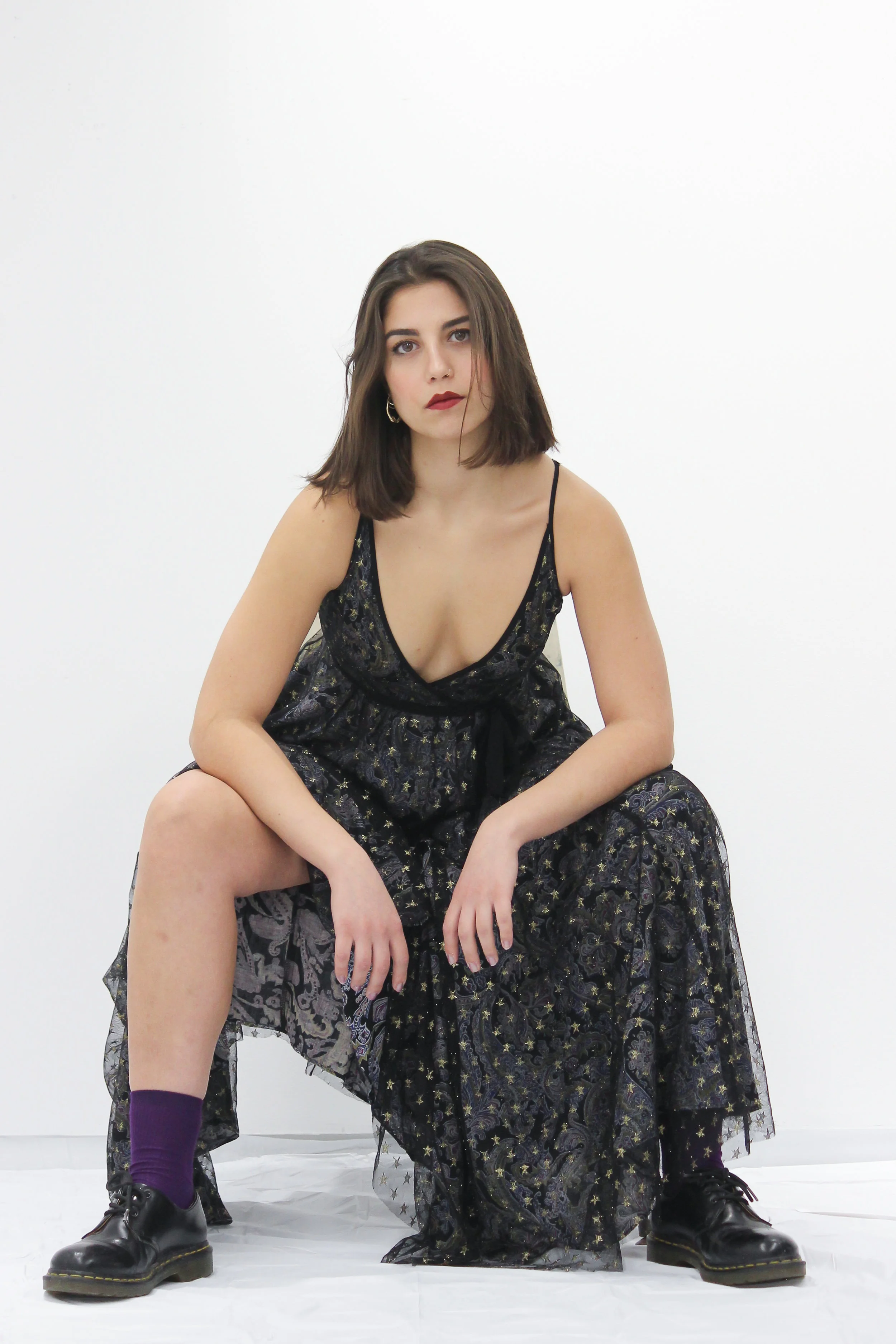 On Amy: Urban Outfitters dress, Doc Martens shoes