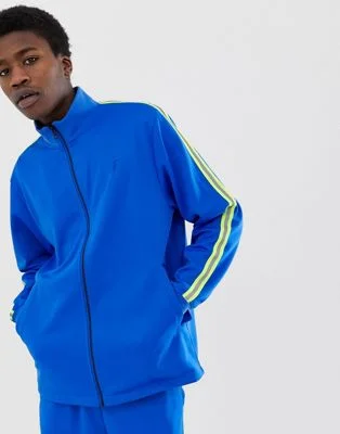 Fairplay Nera track jacket with neon sleeve taping in blue C$130.45