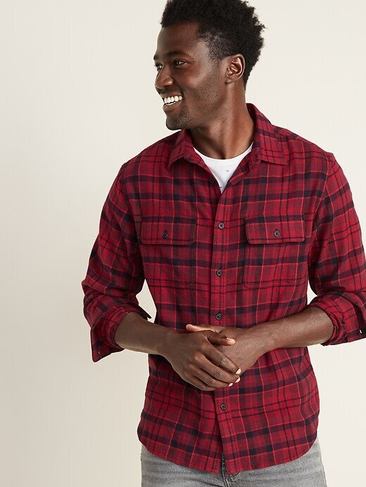 Regular-Fit Built-In Flex Plaid Flannel Shirt for Men  C$39.99