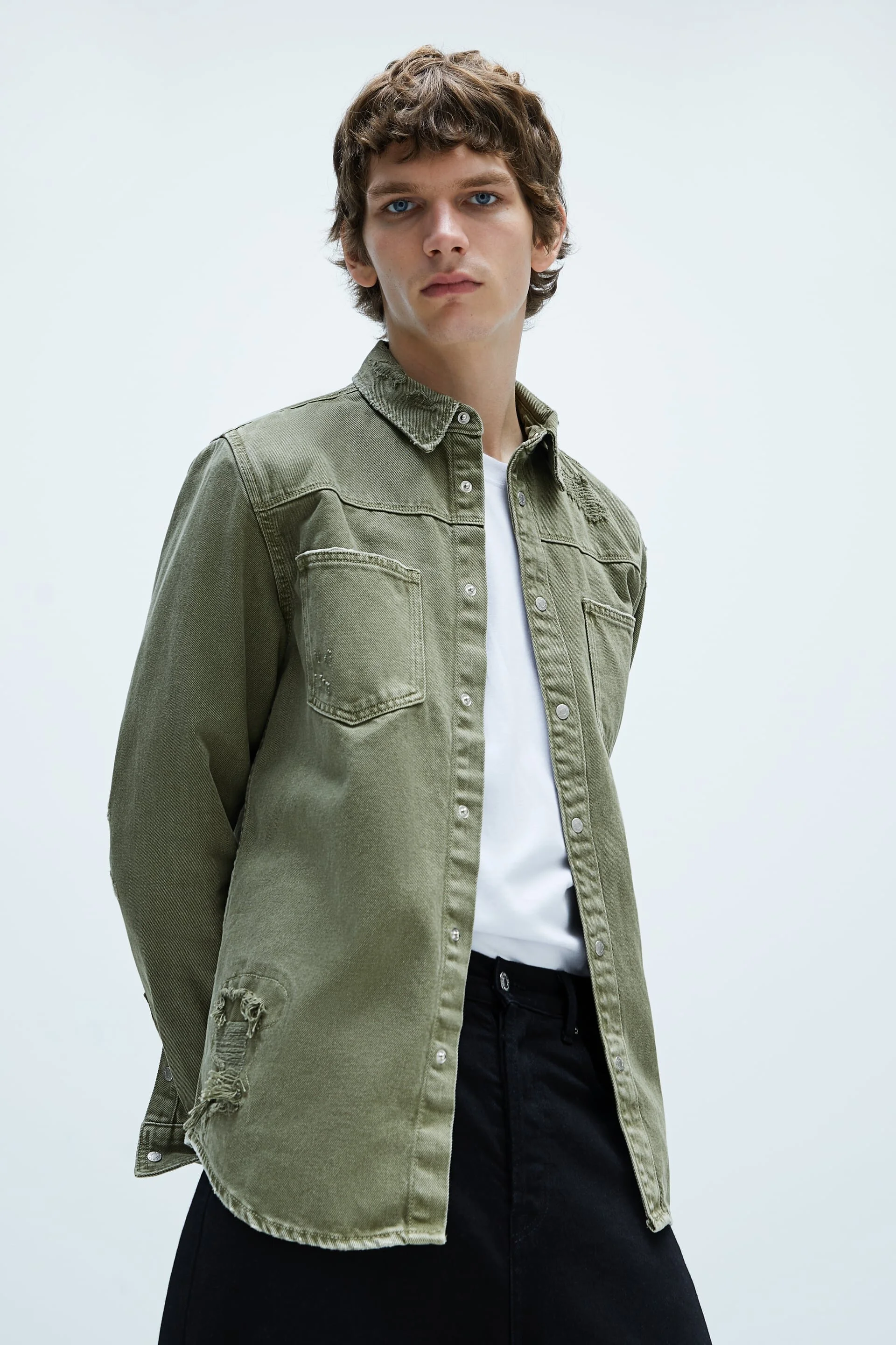 RIPPED DENIM OVERSHIRTDETAILS  C$49.90