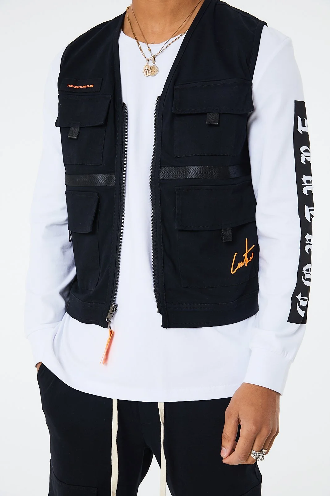 The Couture Club utility gilet with zip tag in black  C$105.20