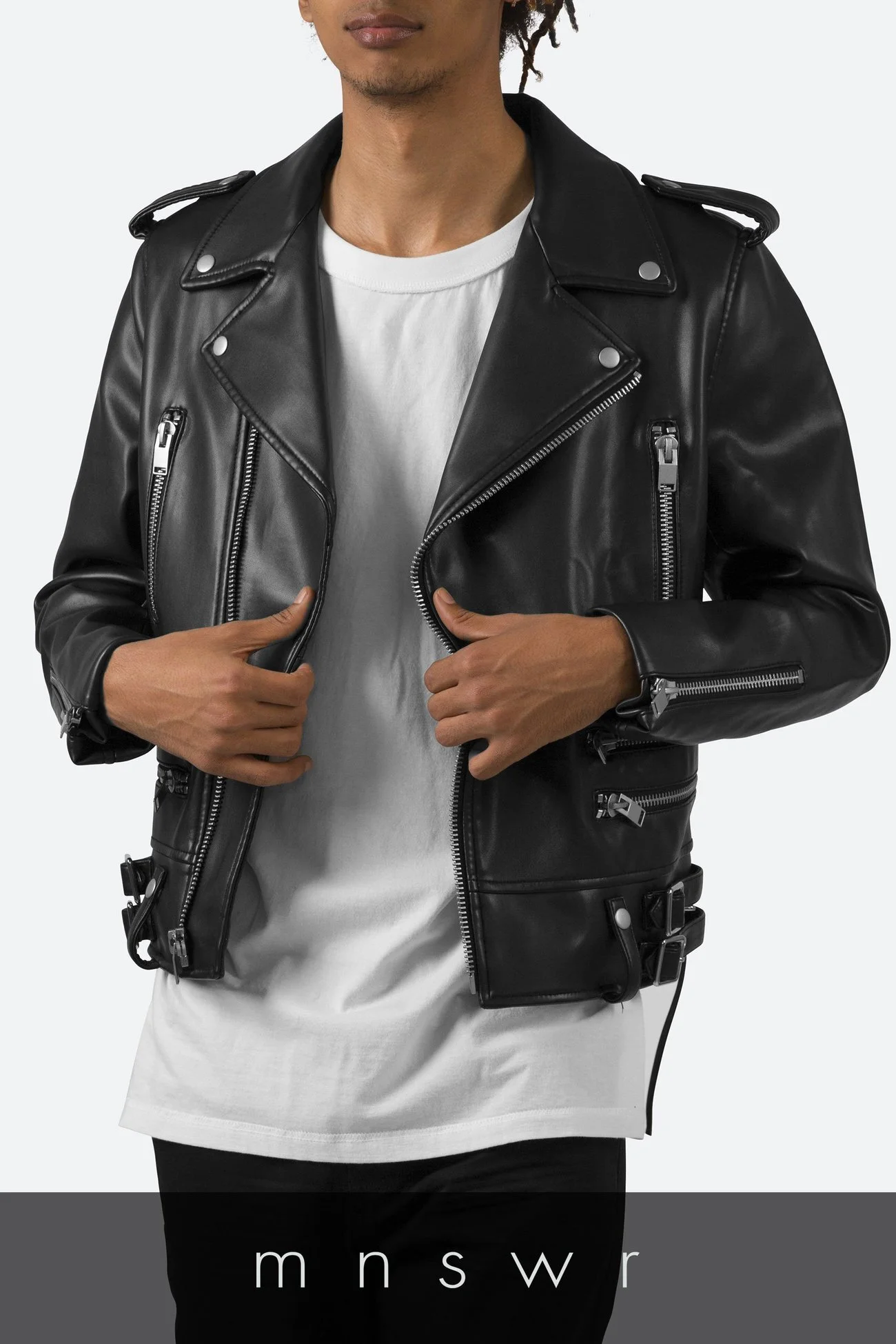 POLY LEATHER MOTO JACKET Black  C$222.00