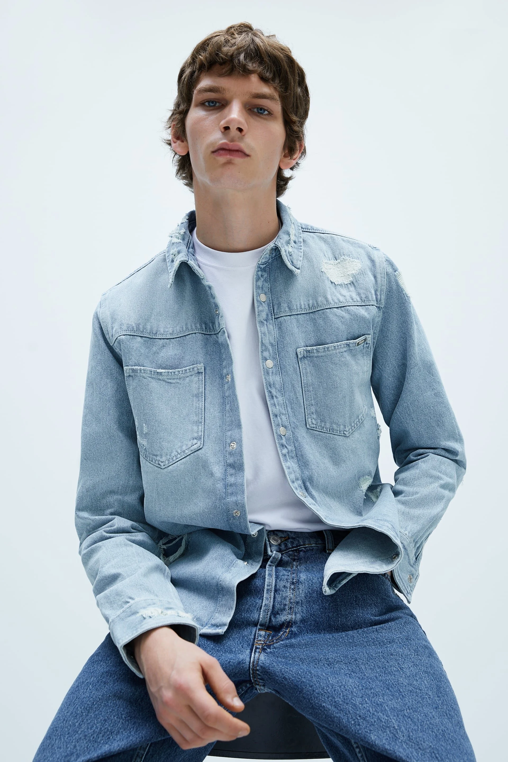 RIPPED DENIM OVERSHIRTDETAILS  C$49.90
