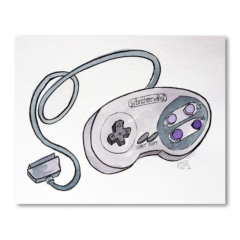 SNES Controller Watercolor