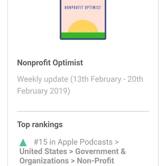 Check it out! The Nonprofit Optimist podcast is ranked 15th among nonprofit podcasts in the U.S.!! Thanks for all of you loyal listeners. There will be a new episode out soon!

#ratings #podcastratings #podcast #nonprofitoptimist #nonprofitpodcast #n