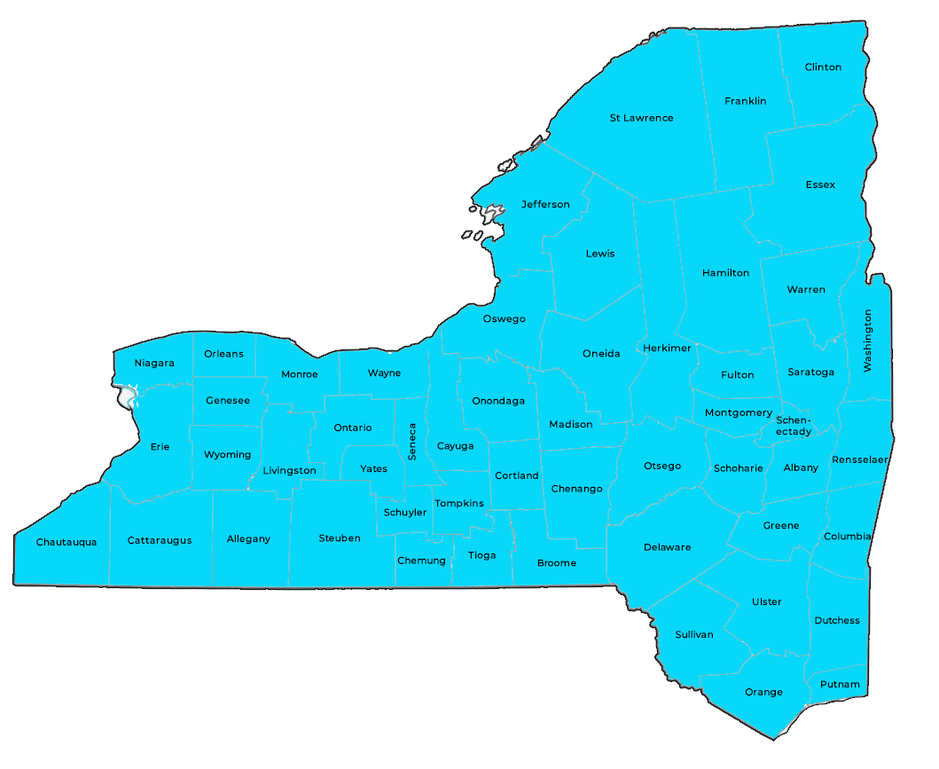 Taylor Upstate county territory map showing eastern and western Upstate New York service regions